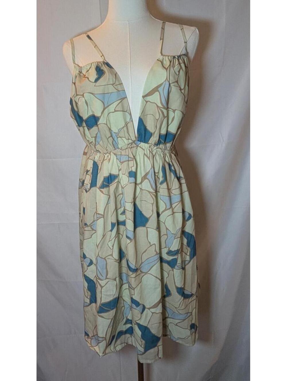Women's Cream and Blue Abstract Print Spaghetti Strap Mini Dress Size L